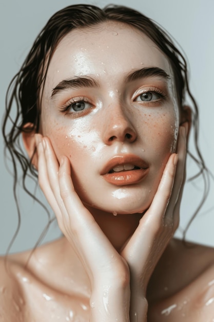 a woman with freckles on her face is covered in freckles