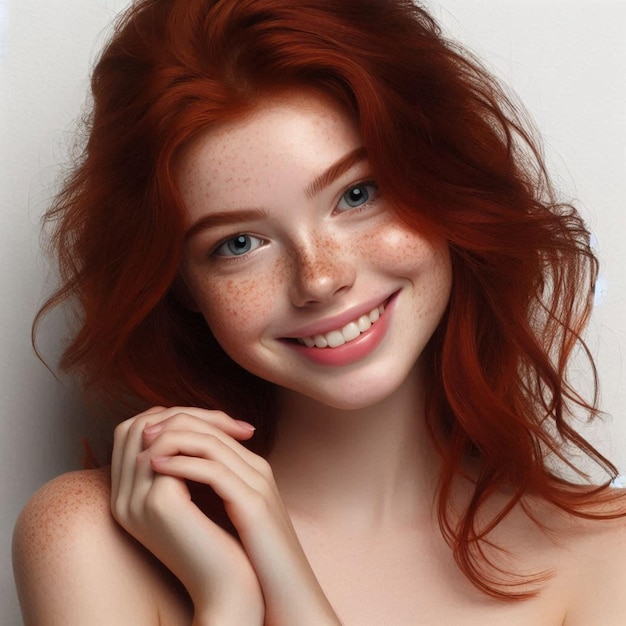 a woman with freckles on her face is posing for a photo