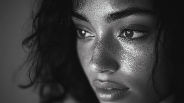 Photo a woman with freckles on her face is shown