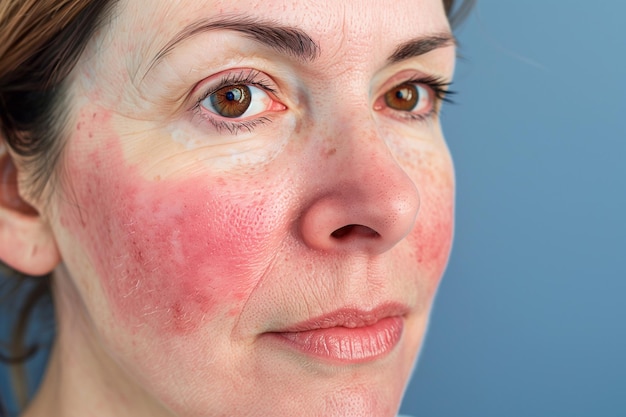 a woman with freckles on her face and a pink freckles on her face