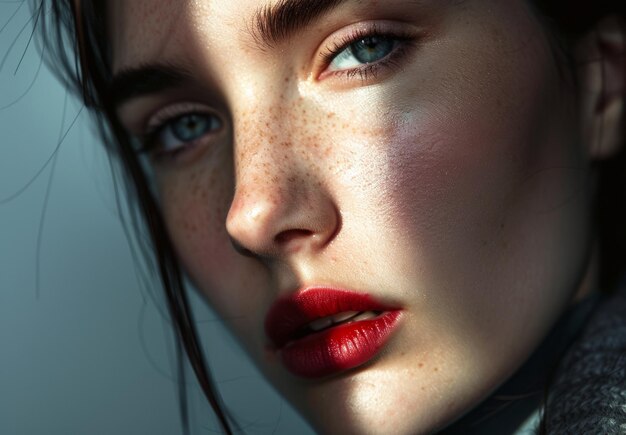 a woman with freckles on her face and the sun shining on her face