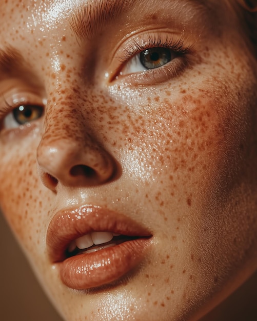 a woman with freckles on her face and the suns face