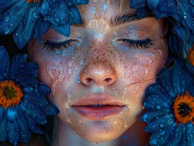 Photo a woman with freckles on her face and the word freckles on her face