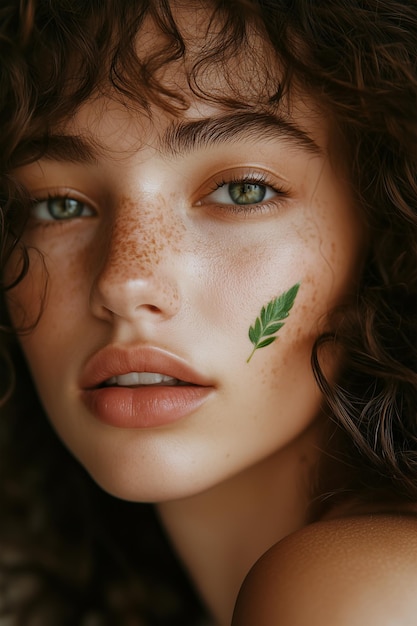 Photo a woman with freckles on her face and the word freckles on her face