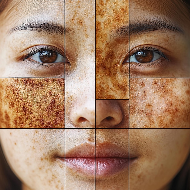 Photo a woman with freckles on her face and the words quot freckles quot on the face