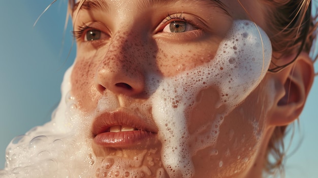 a woman with freckles on her face and the words  freckles  on her face