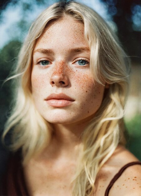 Photo a woman with freckles on her face