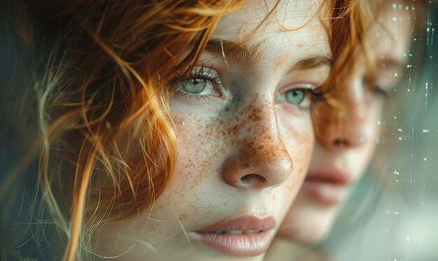 a woman with freckles on her face