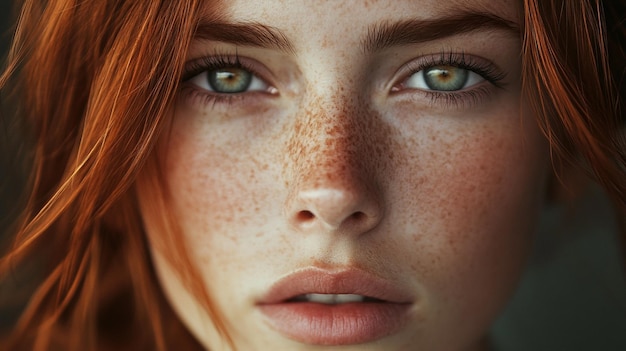 a woman with freckles on her face