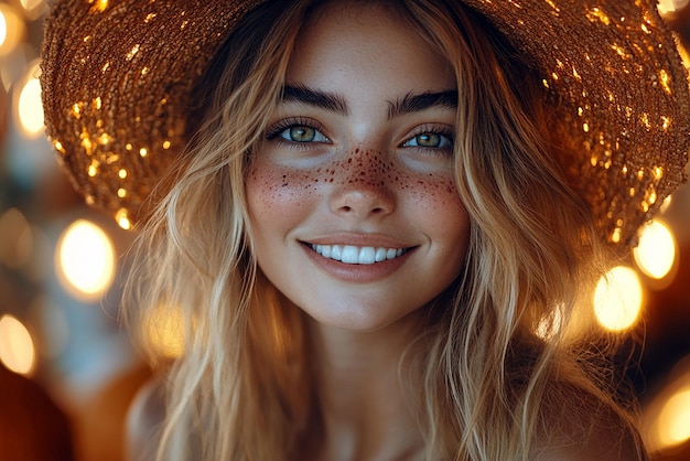 Photo a woman with freckles on her head