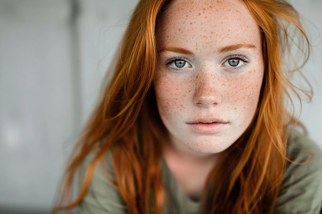 Photo a woman with freckles and a necklace on her neck