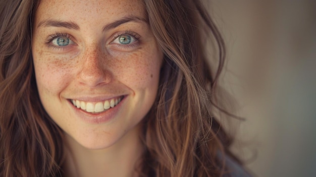 a woman with freckles smiles with a smile that says freckles