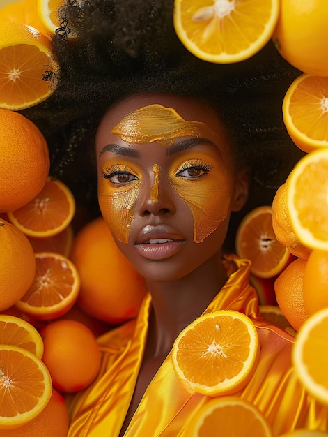 Woman with Fresh Citrus Skincare and Oranges