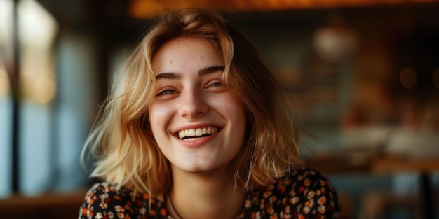 A woman with a friendly expression looks directly at the camera lens