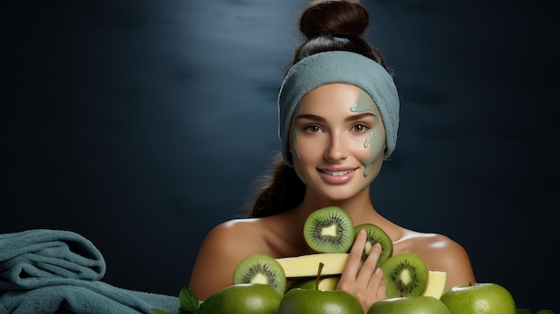 Photo woman with fruits in skincare routine