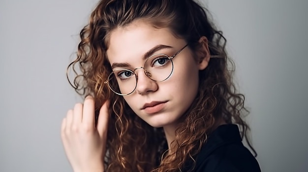 A woman with glasses on and a black shirt is posing for a photo.