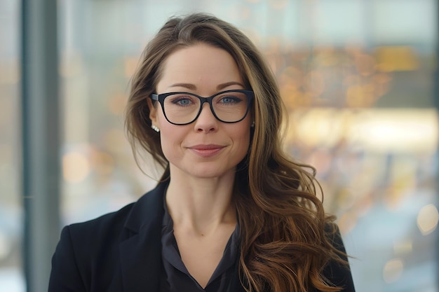 a woman with glasses and a black shirt is standing outside