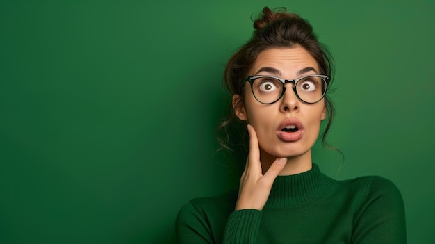 Photo a woman with glasses is looking at the camera with a surprised expression