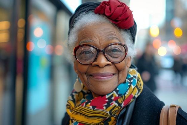 Woman With Glasses and Red Flower in Her Hair