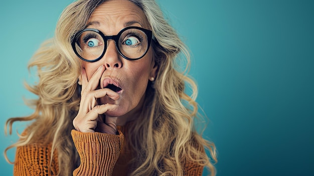 A woman with glasses and a surprised look on her face