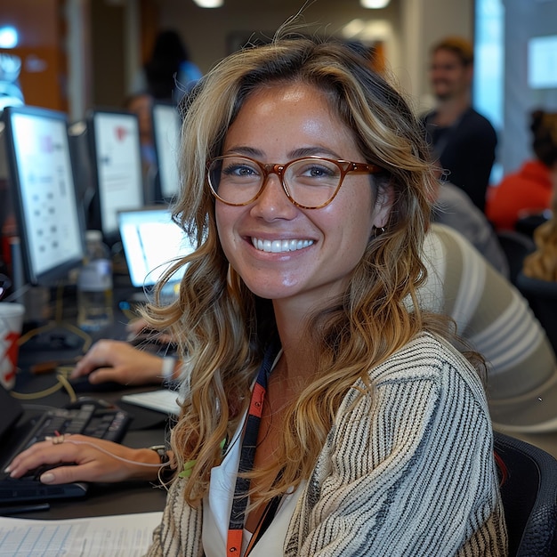 Photo a woman with glasses that says  she is smiling