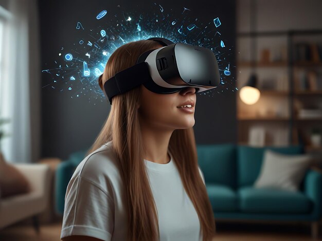 The woman with glasses of virtual reality Future technology concept Modern imaging technology