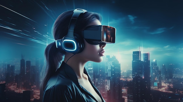 Woman with glasses of virtual reality Future technology concept