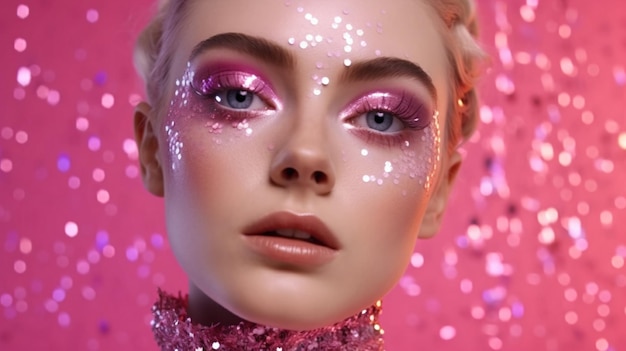 Photo a woman with glitter on her face and the eyes are painted with glitter