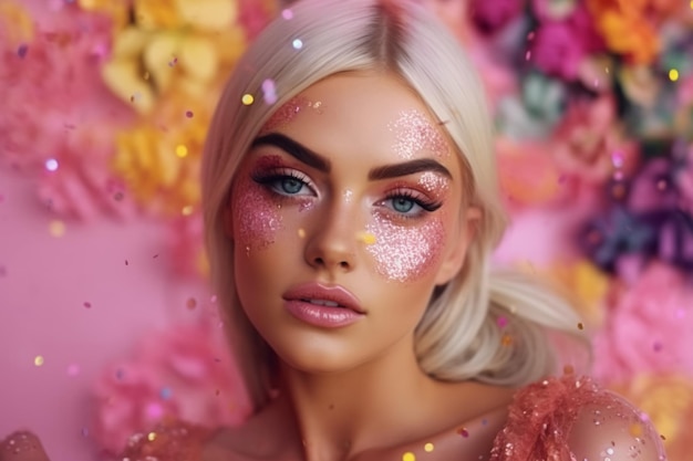 A woman with glitter on her face