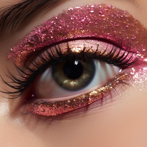 a woman with glitter and a makeup with a glittery look.