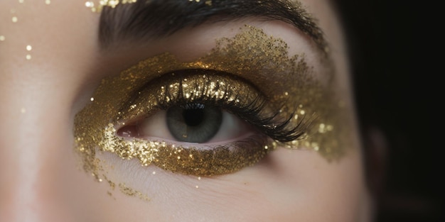 A woman with gold glitter on her eyes