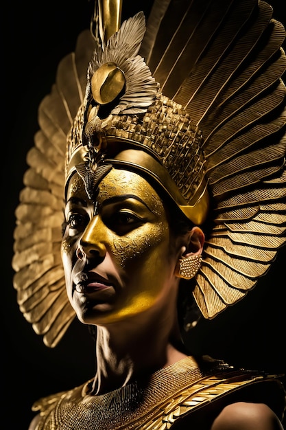 A woman with a gold mask and a feather on her head