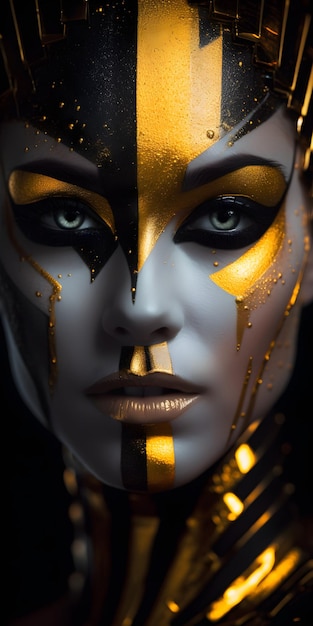 A woman with gold paint on her face