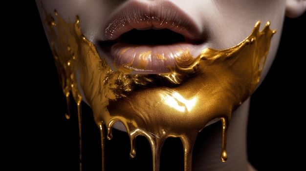 A woman with gold paint on her lips