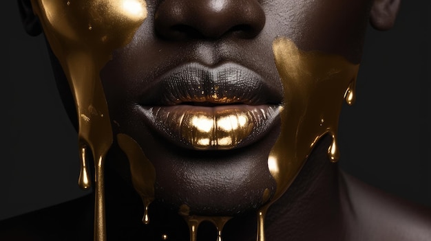 A woman with gold paint on her lips