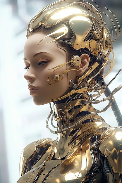 A woman with a gold robot face