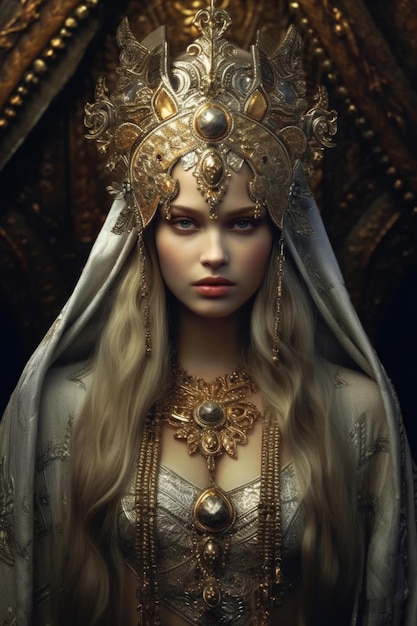 A woman with a golden crown and a crown