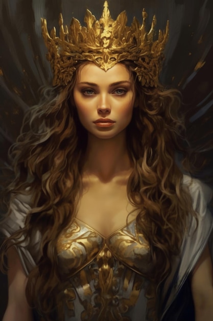 A woman with a golden crown and gold crown