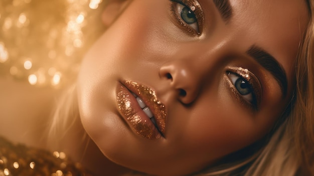 A woman with a golden glow on her face