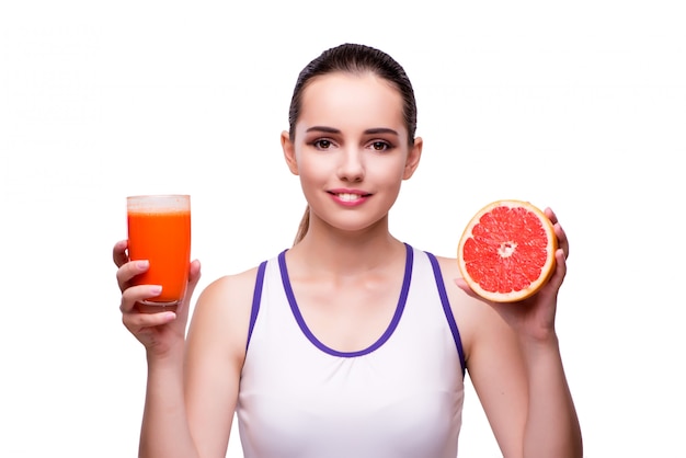 Woman with grapefruit isolated on white