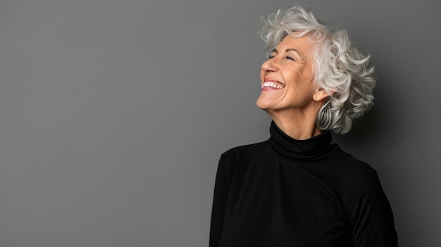 A Woman with Gray Hair and a Black Shirt