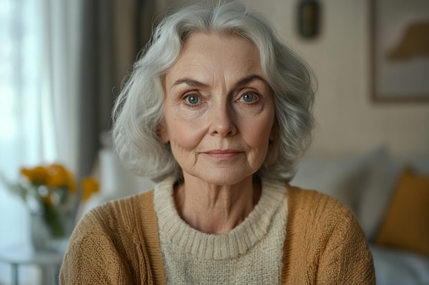 Photo a woman with gray hair and a yellow sweater