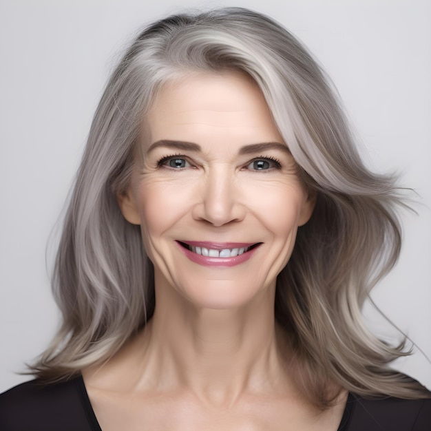 A woman with a gray hair.