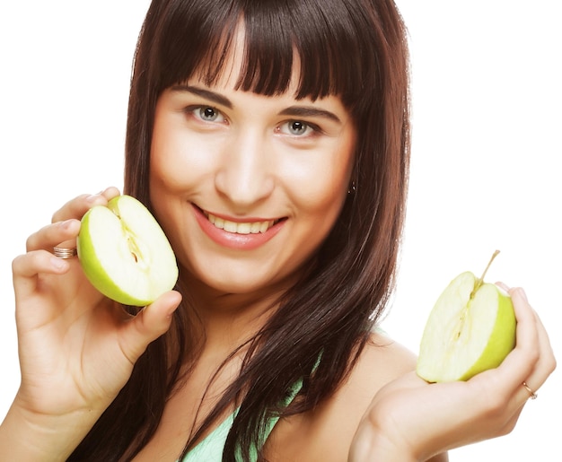 Woman with green apples