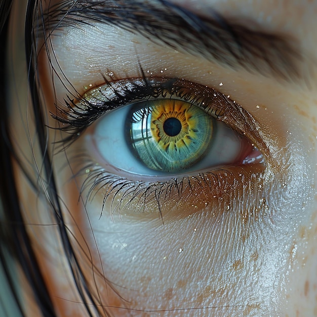 a woman with a green eye and a blue eye with a green eye