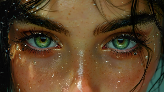 a woman with green eyes and a freckles on her face