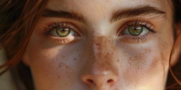 A woman with green eyes and green lashes