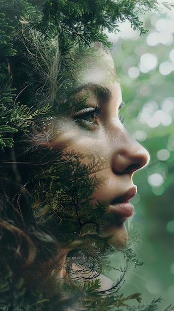 a woman with a green face and the word nature on it