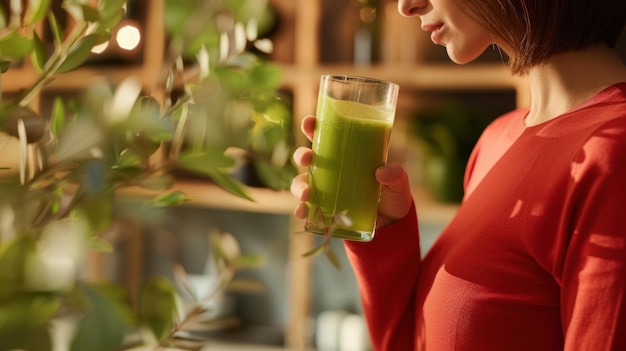 Photo the woman with green juice