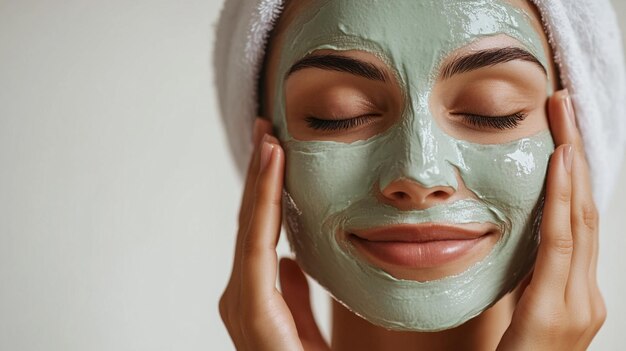 Photo a woman with a green mask on her face